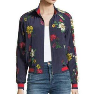 JOIE Avariella Navy Blue Silk Bomber Jacket S